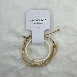 Pura Vida May 2024 Bracelet Set - The Rivera Stack - White/Tan/Gold/Ivory
